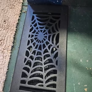 Spooky Gothic Vent cover 4"x 12" Duct Opening (Overall 5-1/2"x 13-3/4") in Spider Web Design | Solid Cast Aluminium Register Cover | Powder Coated