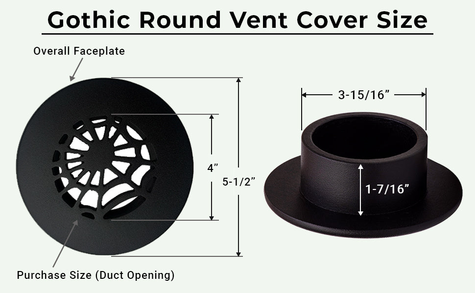 4" Duct (5-1/2" Overall) Spooky Gothic Round Vent Cast Aluminum