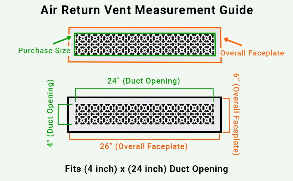 Achtek 4"x24" Retour d'air en fonte d'aluminium robuste | Revêtement en poudre