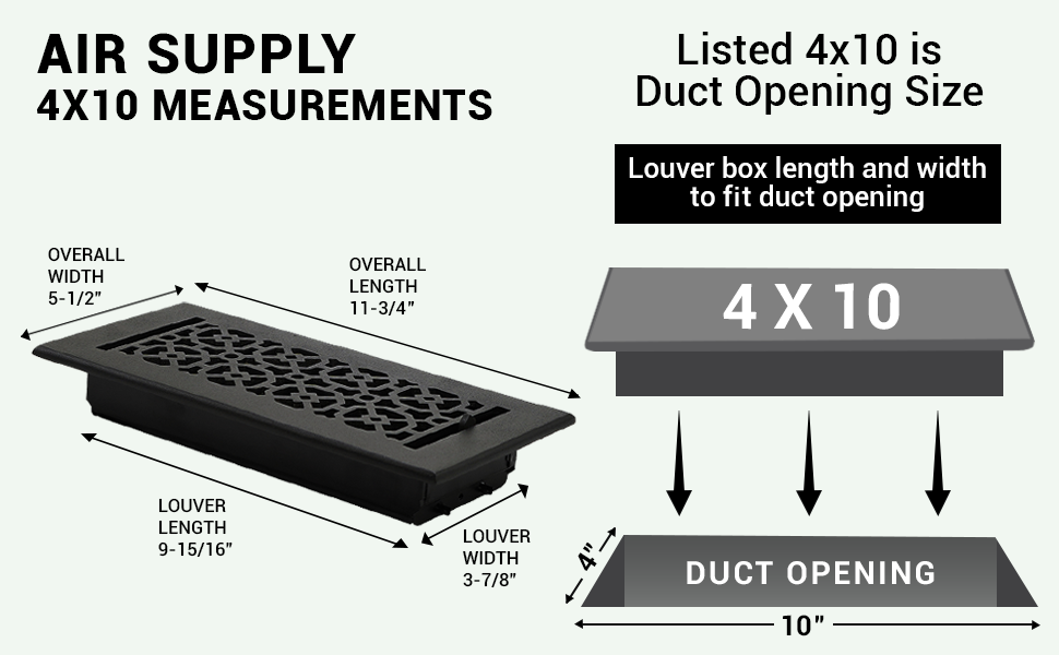 PACK of 2 ACHTEK 4"x10" Walkable FLOOR Solid Cast Aluminum Air Supply louvered Powder Coated