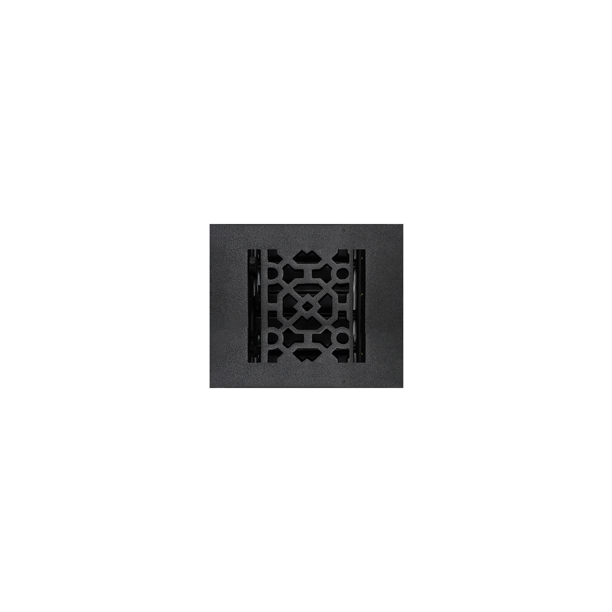 4x4 Achtek black air supply louvered vent with geometric design, beveled edge, gravity drop installations for floor mounting