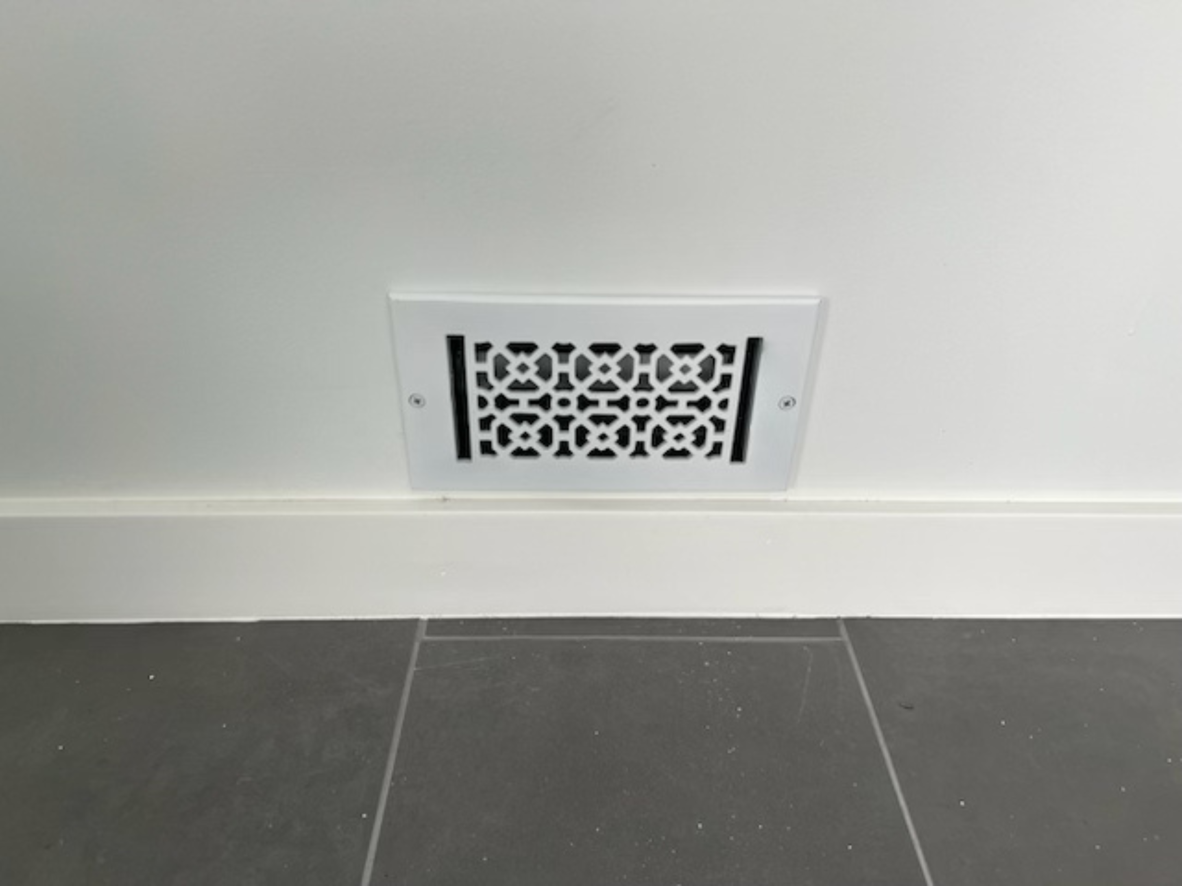 Achtek 4x8 handcrafted white air supply vent cover for wall mounting, geometric design, provided with color matching screws