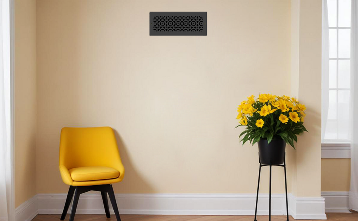 Achtek 5x14 heavy duty cast aluminum black air return vent cover for wall mounting, provided with color matching screws
