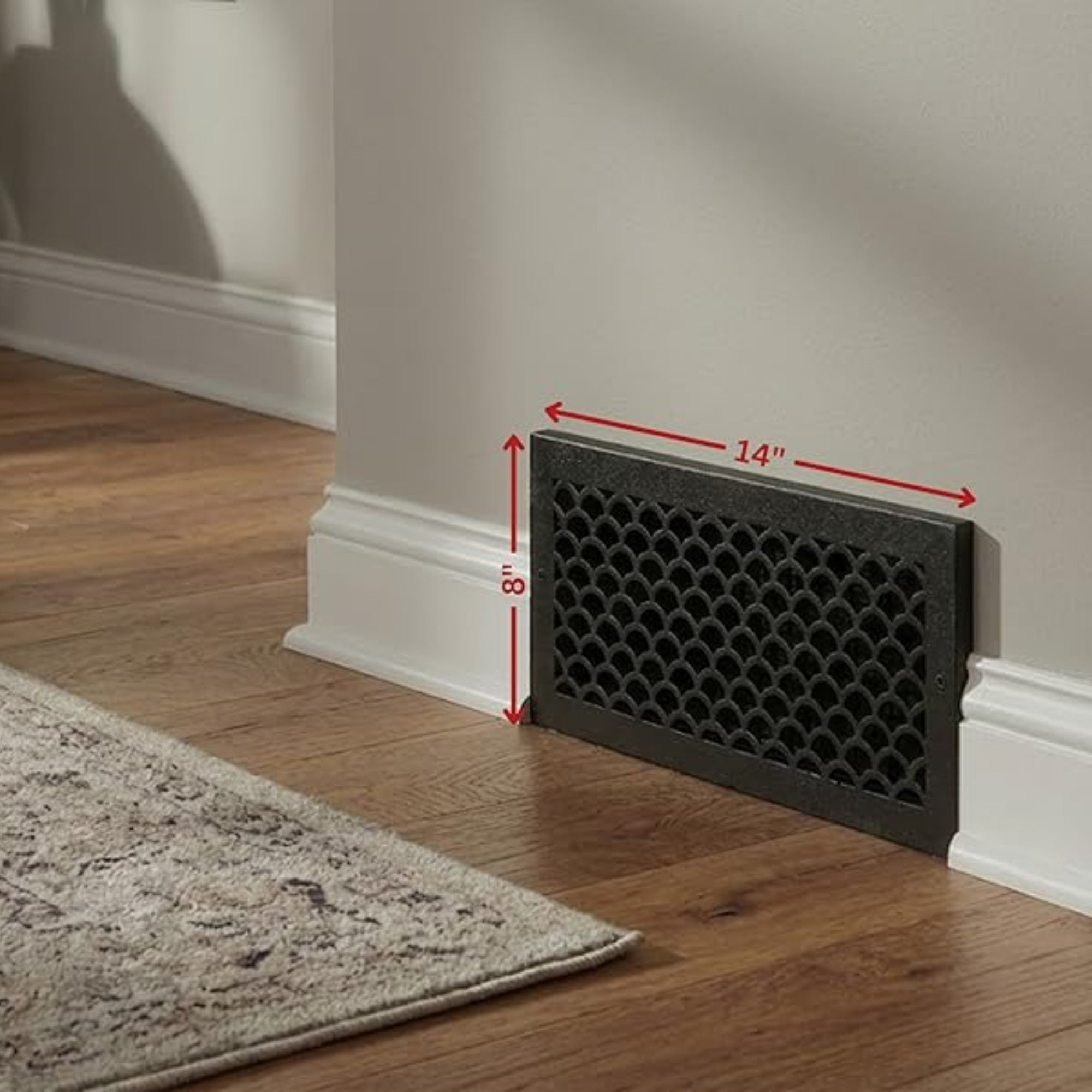 Scallop BASEBOARD 6"x12" Duct opening Solid Cast Aluminum Grill Vent Cover | Powder Coated