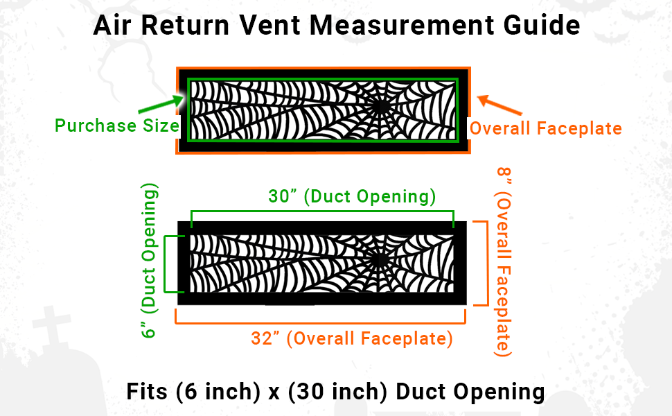SPIDER WEB Air Return 6"x30" Duct Opening Spooky Gothic| Heavy Cast Aluminum Cover Grill| Powder Coated