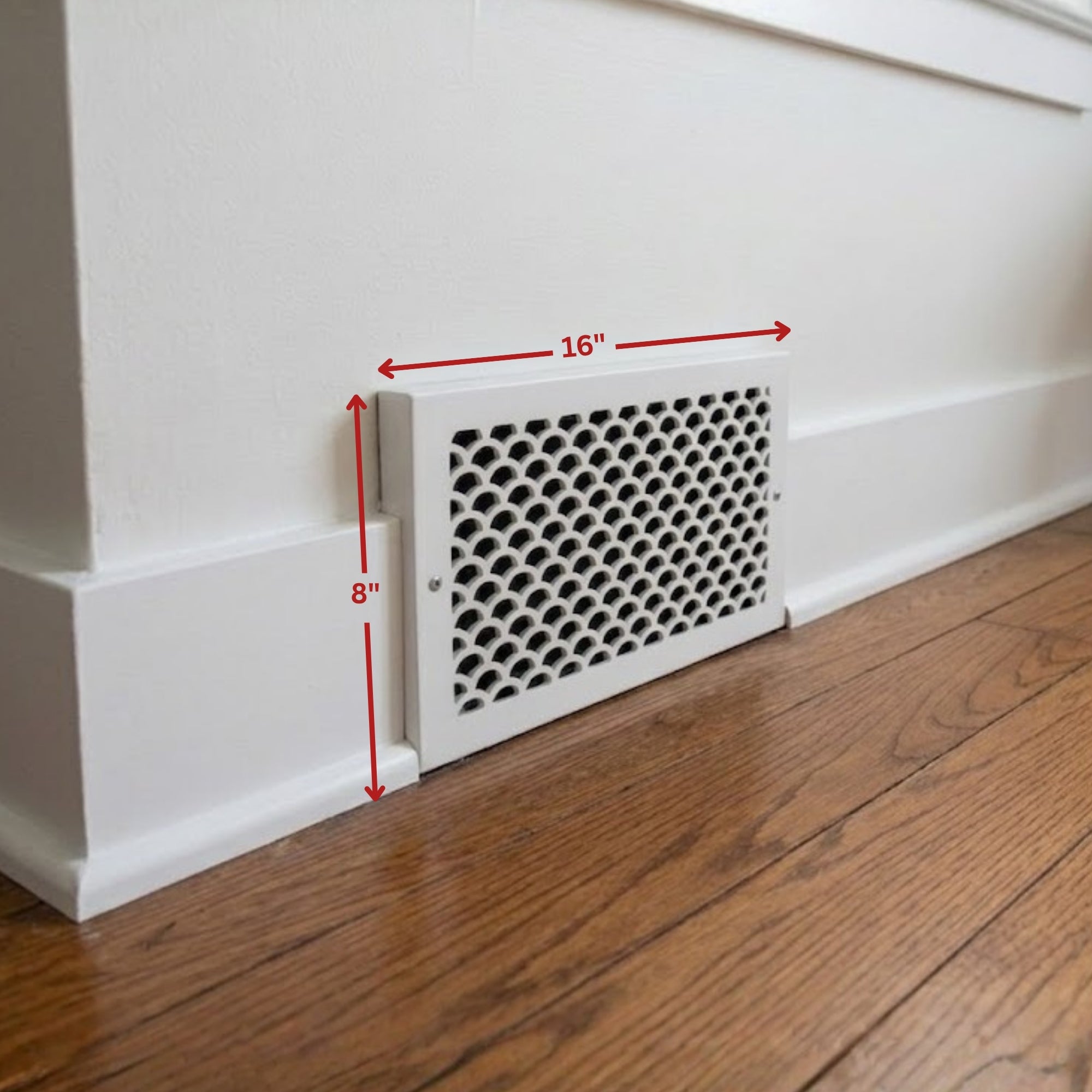 Scallop BASEBOARD 6"x14" Duct opening Solid Cast Aluminum Grill Vent Cover | Powder Coated