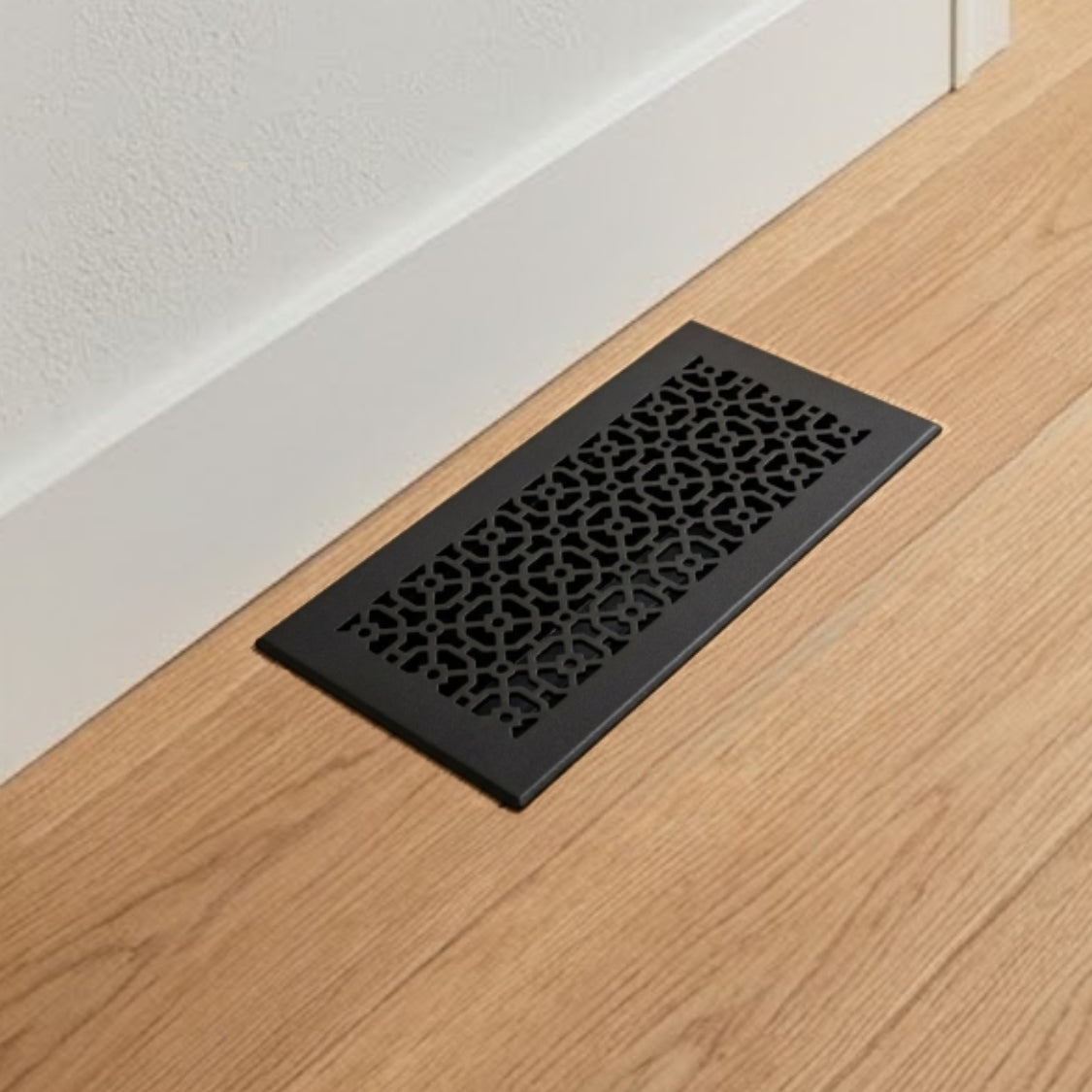 Achtek 6x14 black air return vent cover with geometric design pattern for floor mounting
