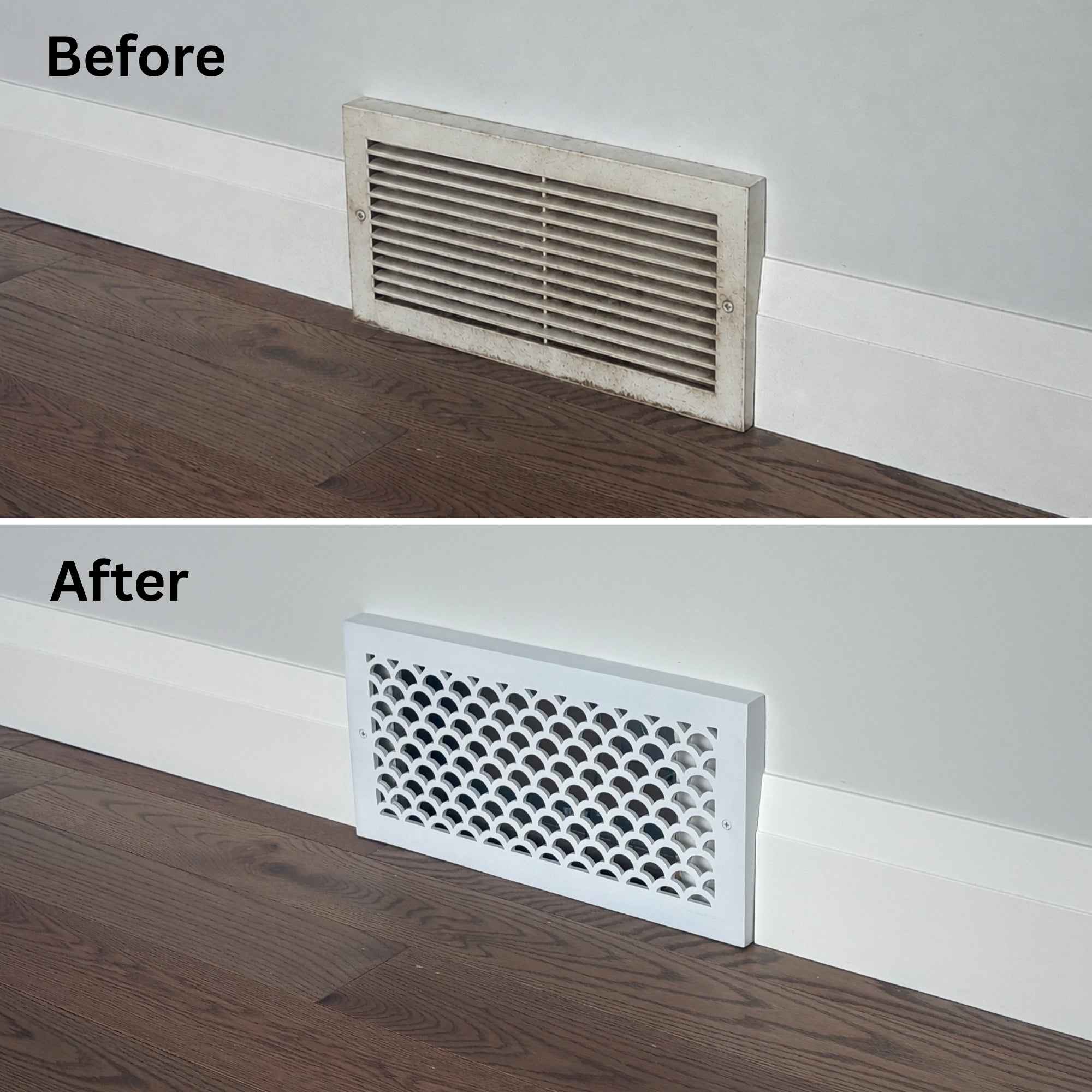 Scallop BASEBOARD 6"x14" Duct opening Solid Cast Aluminum Grill Vent Cover | Powder Coated