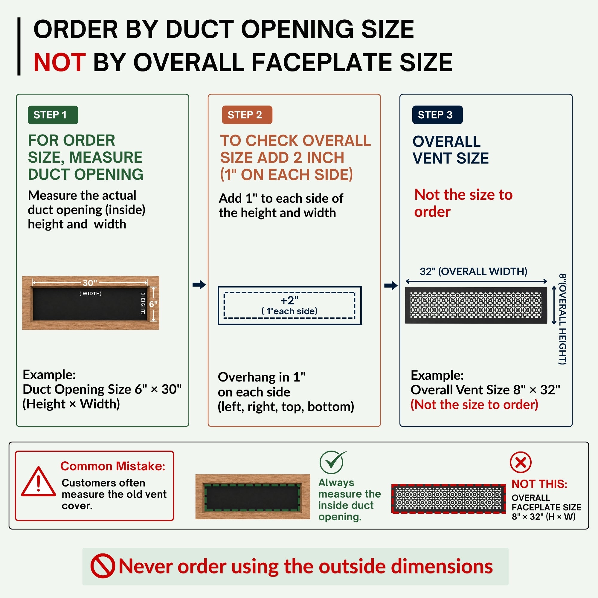 Achtek 6"x30" Aluminium moulé lourd RETOUR D'AIR | Revêtement en poudre