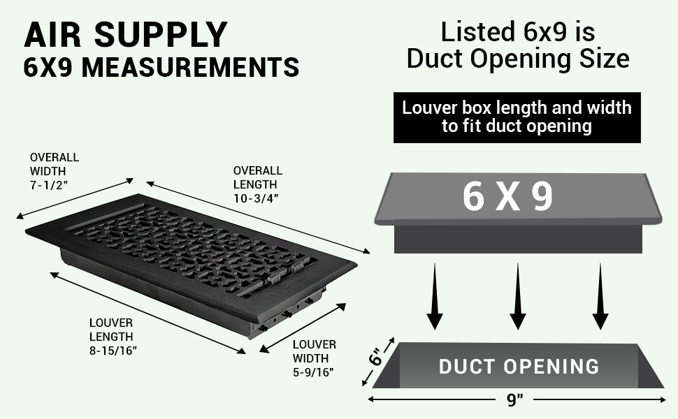 Achtek 6"x9" Solid Cast Aluminum Air Supply louvered Vent | Powder Coated