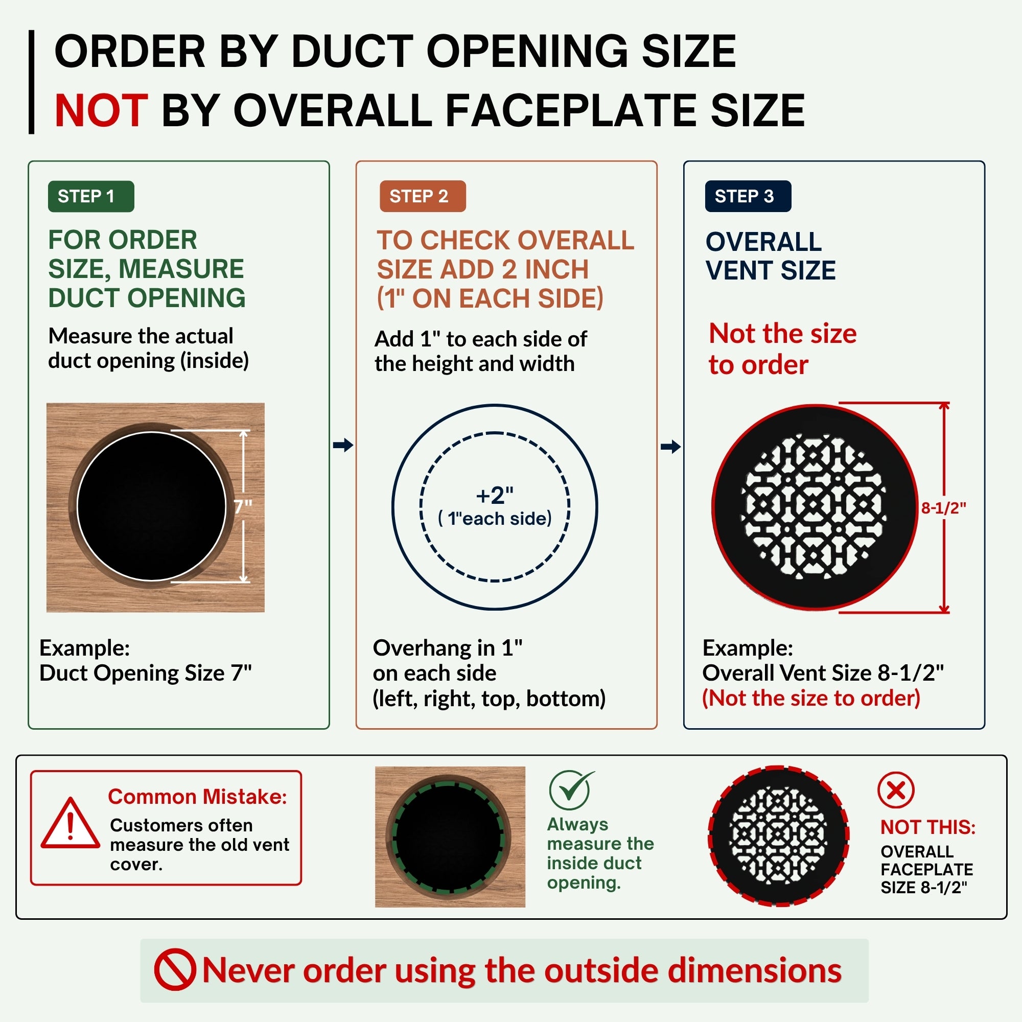 Achtek 7" Duct (8-1/2" Overall) Round Vent Cast Aluminum Handcrafted