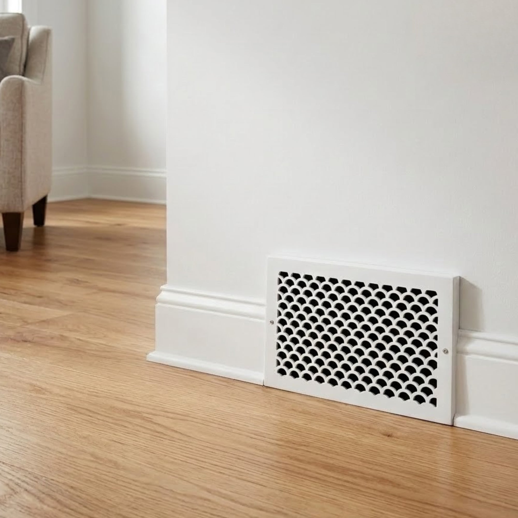 Scallop BASEBOARD 8"x14" Duct opening Solid Cast Aluminum Grill Vent Cover | Powder Coated