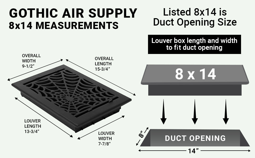Alimentation en air à persiennes en aluminium moulé massif Spooky Gothic 8"x14" | Revêtement en poudre