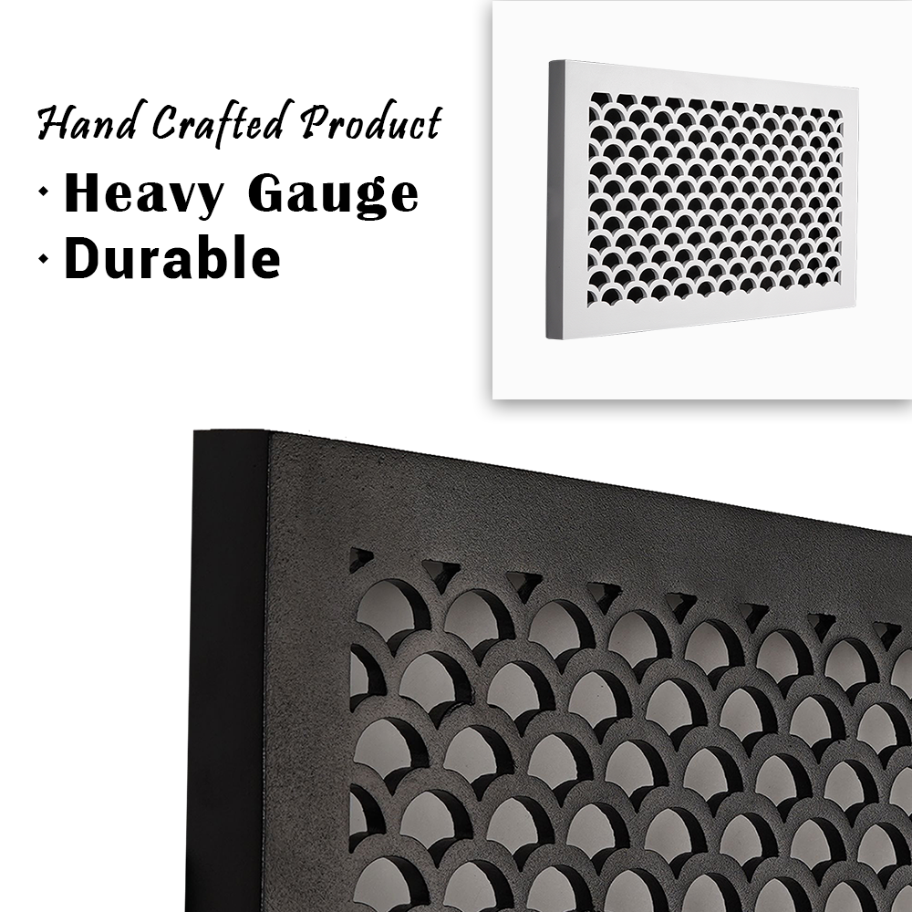 Scallop BASEBOARD 8"x14" Duct opening Solid Cast Aluminum Grill Vent Cover | Powder Coated