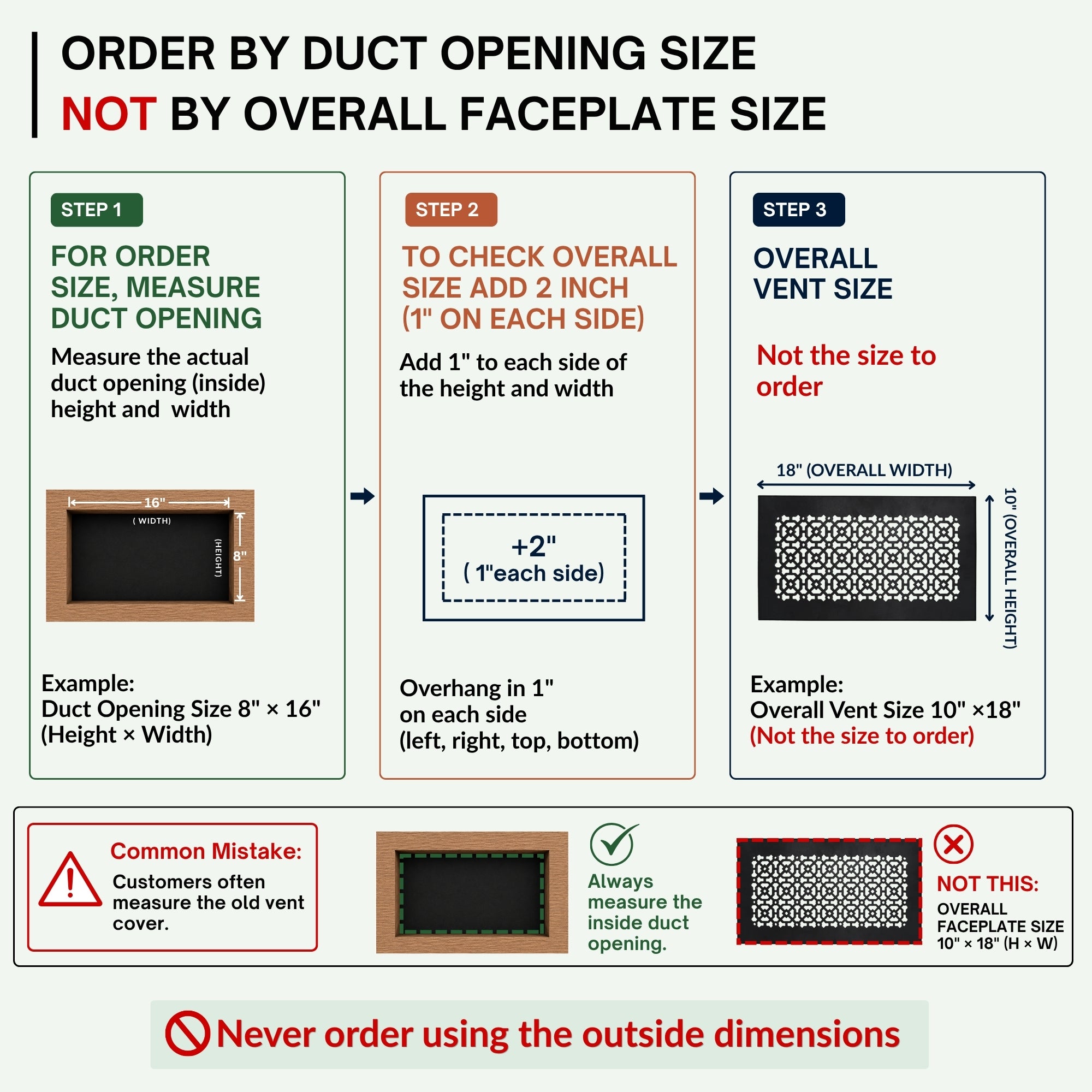 Achtek 8"x16" Aluminium moulé lourd RETOUR D'AIR | Revêtement en poudre