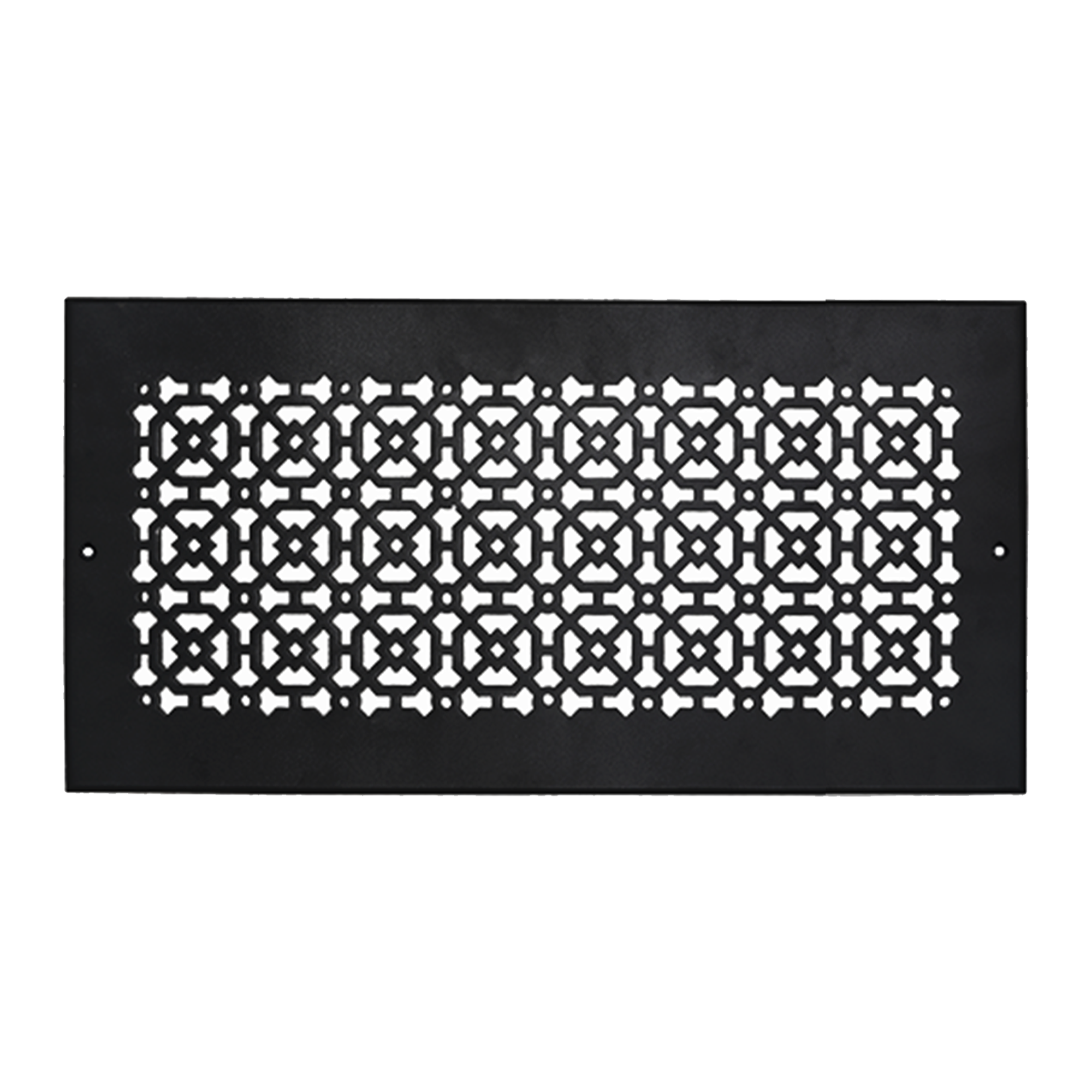Achtek 8x18 handcrafted black air return vent cover with geometric design, beveled edge, provided with matching #10 screws