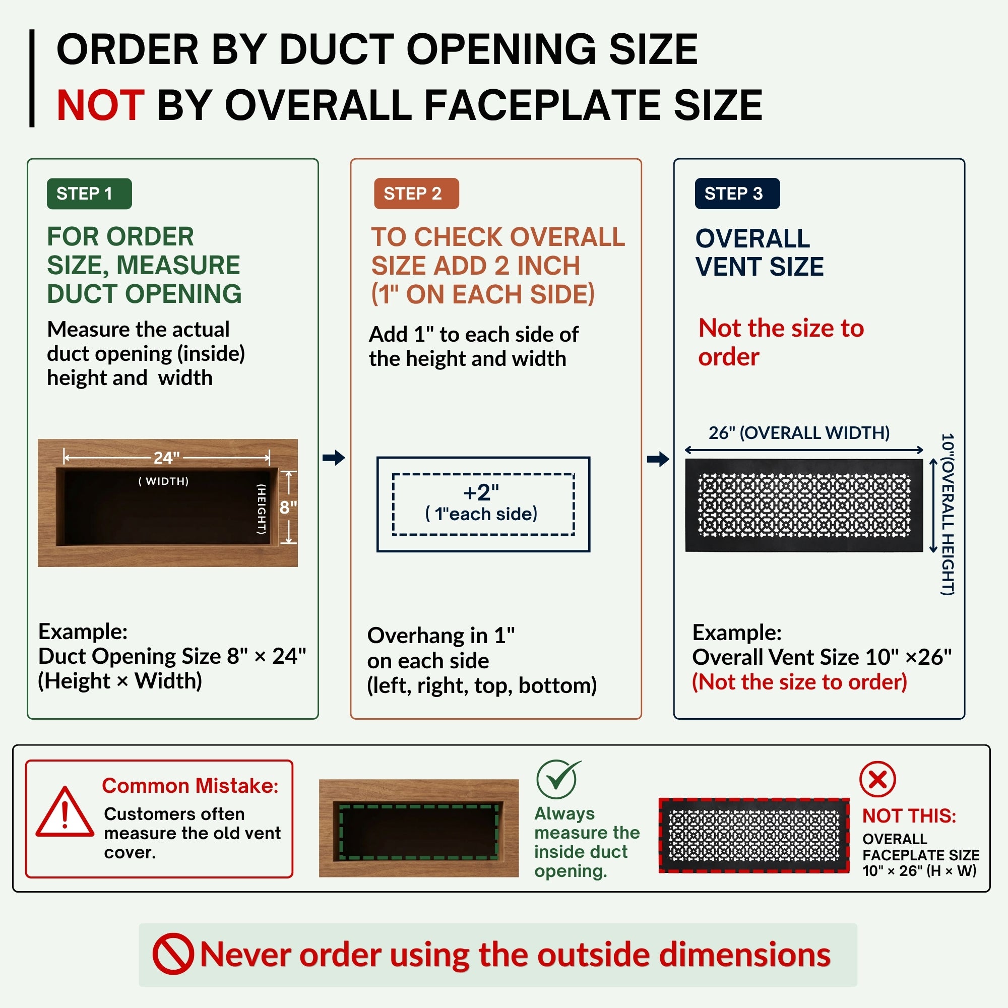 Achtek 8"x24" Heavy Cast Aluminum AIR RETURN | Powder Coated