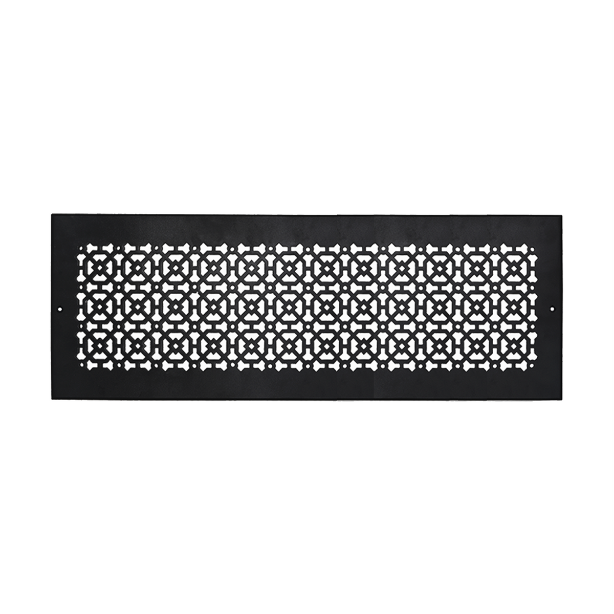 Achtek 8x26 powder coated black air return cover with geometric pattern for wall/ceiling mounting, countersunk screw holes