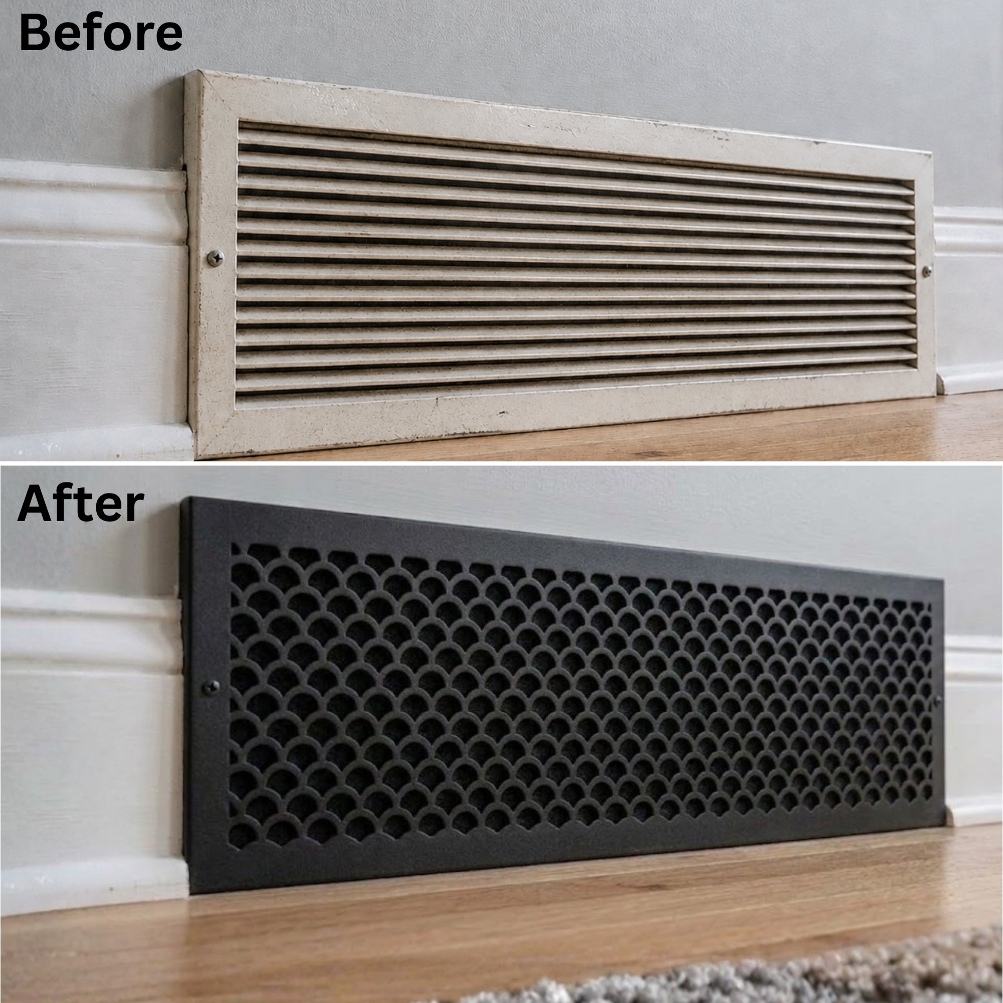 Scallop BASEBOARD 8"x30" Duct opening Solid Cast Aluminum Grill Vent Cover | Powder Coated