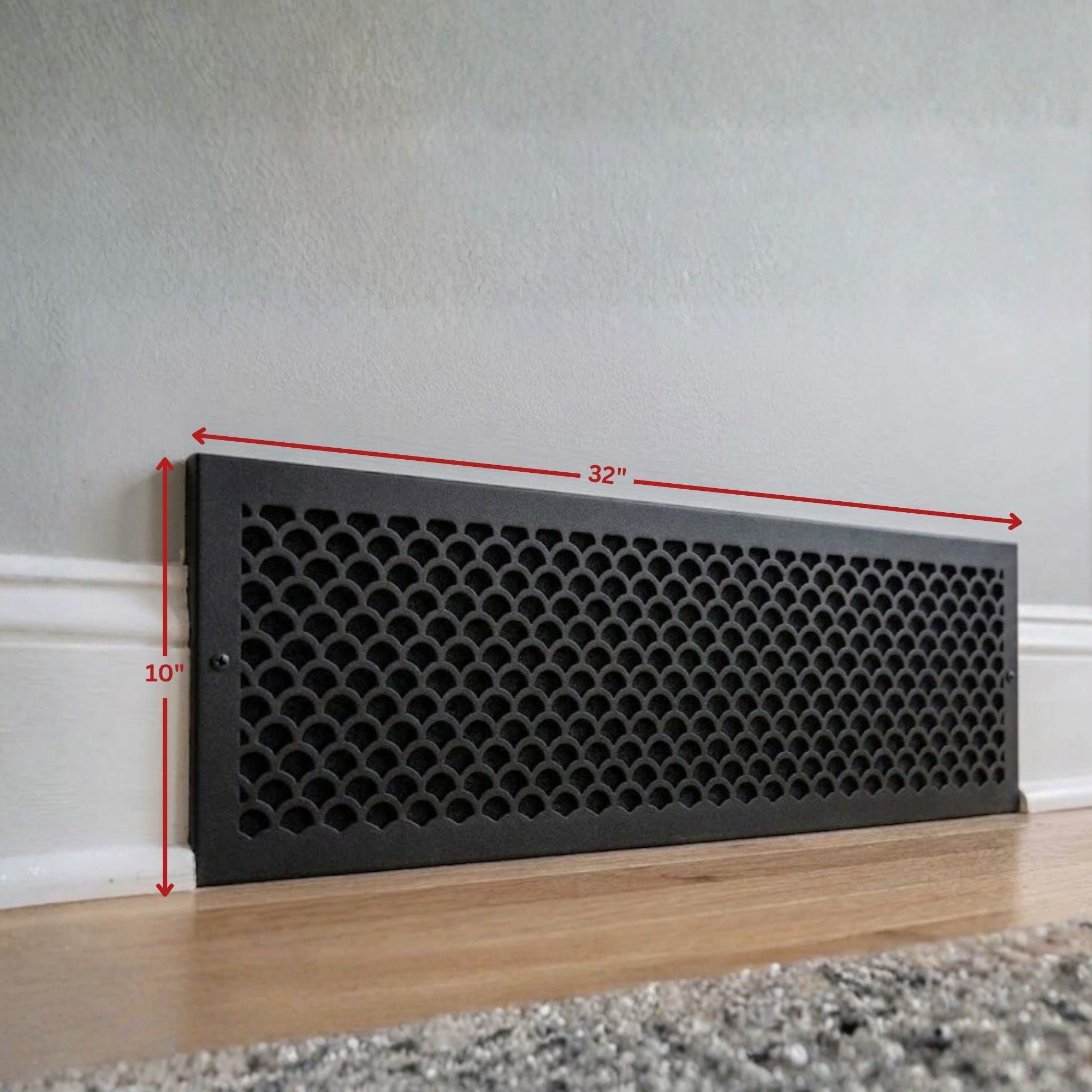 Scallop BASEBOARD 8"x30" Duct opening Solid Cast Aluminum Grill Vent Cover | Powder Coated