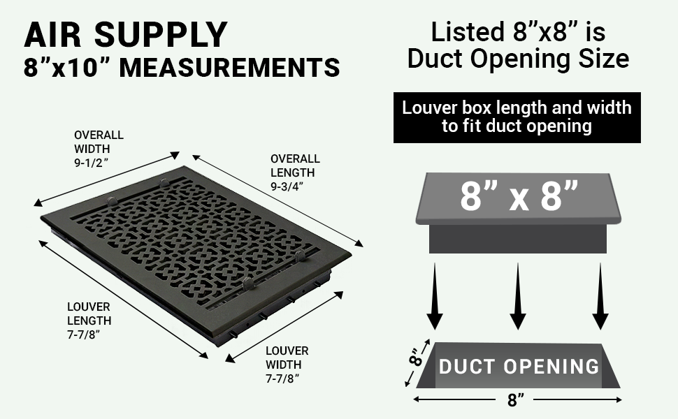 Achtek 8"x8" Solid Cast Aluminum Air Supply louvered Vent Powder Coated