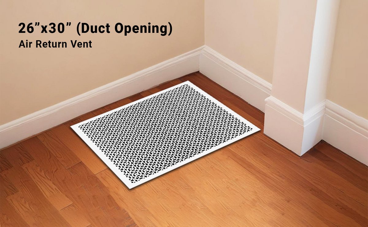 Achtek 26x30 solid cast aluminum white air vent with geometric design, beveled edge, gravity drop installations