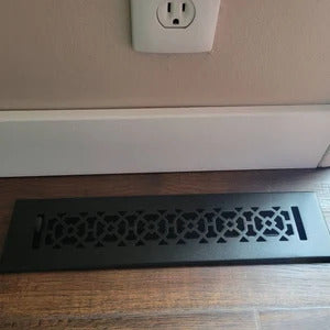 Achtek 2x14 air supply vent cover with powder coated black finish, geometric design, beveled edge, solid cast aluminum