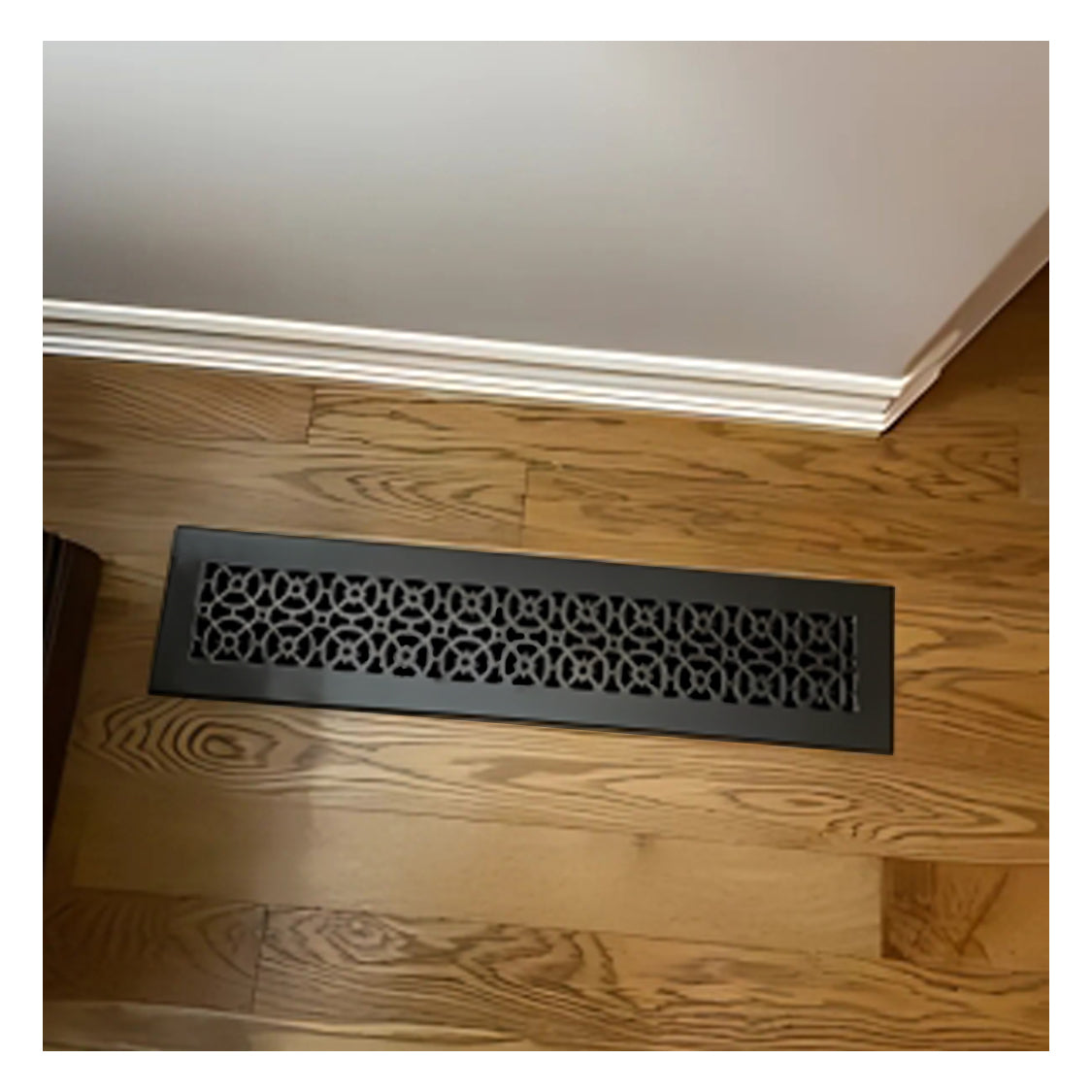 Achtek 4x20 powder coated black air return vent cover with geometric pattern for floor mounting
