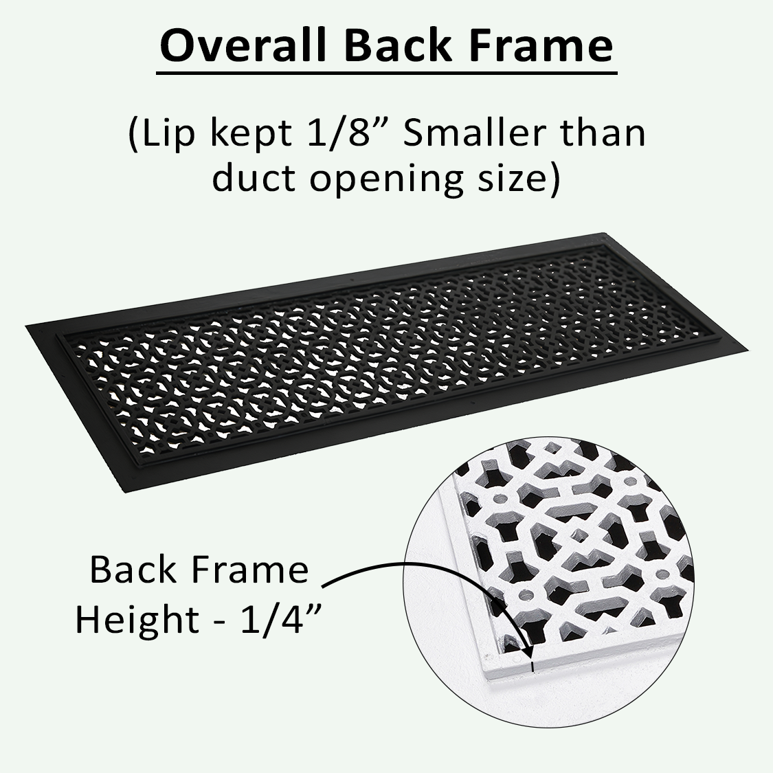 Achtek 4x30 black air return vent cover with Lip kept 1/8 smaller than duct opening and back frame height - 1/4

