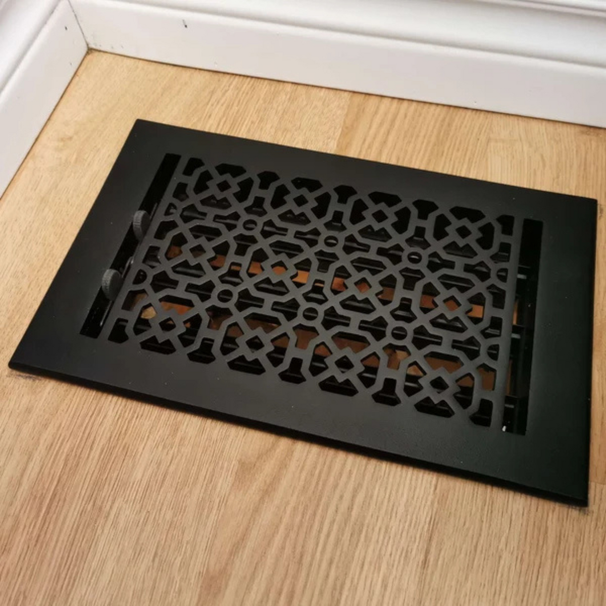 Achtek 5x9 powder coated black air supply louvered vent for floor mounting with patent design, gravity drop installations