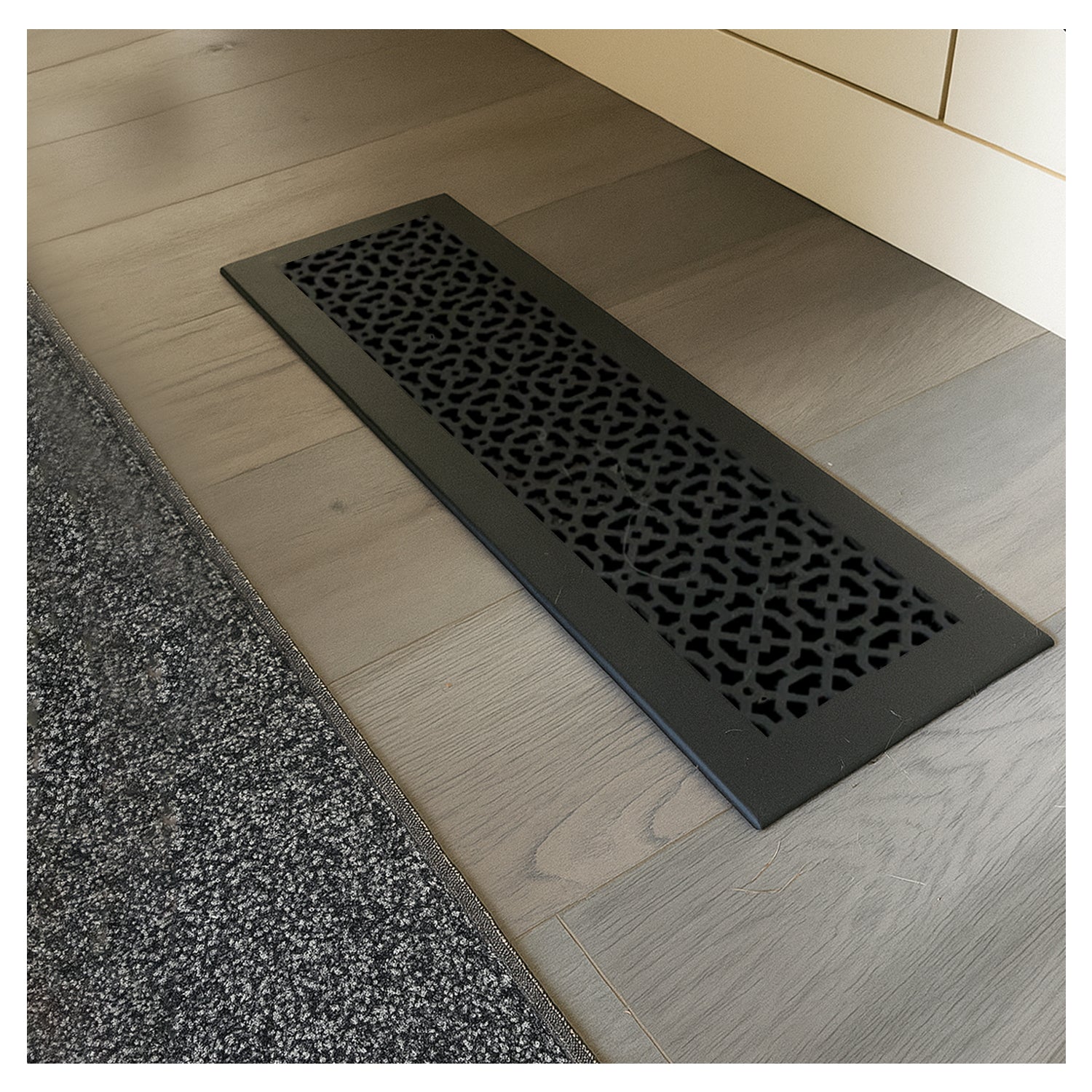 Achtek 6x24 heavy duty cast aluminum air return vent cover with geometric design, beveled edge, gravity drop installations