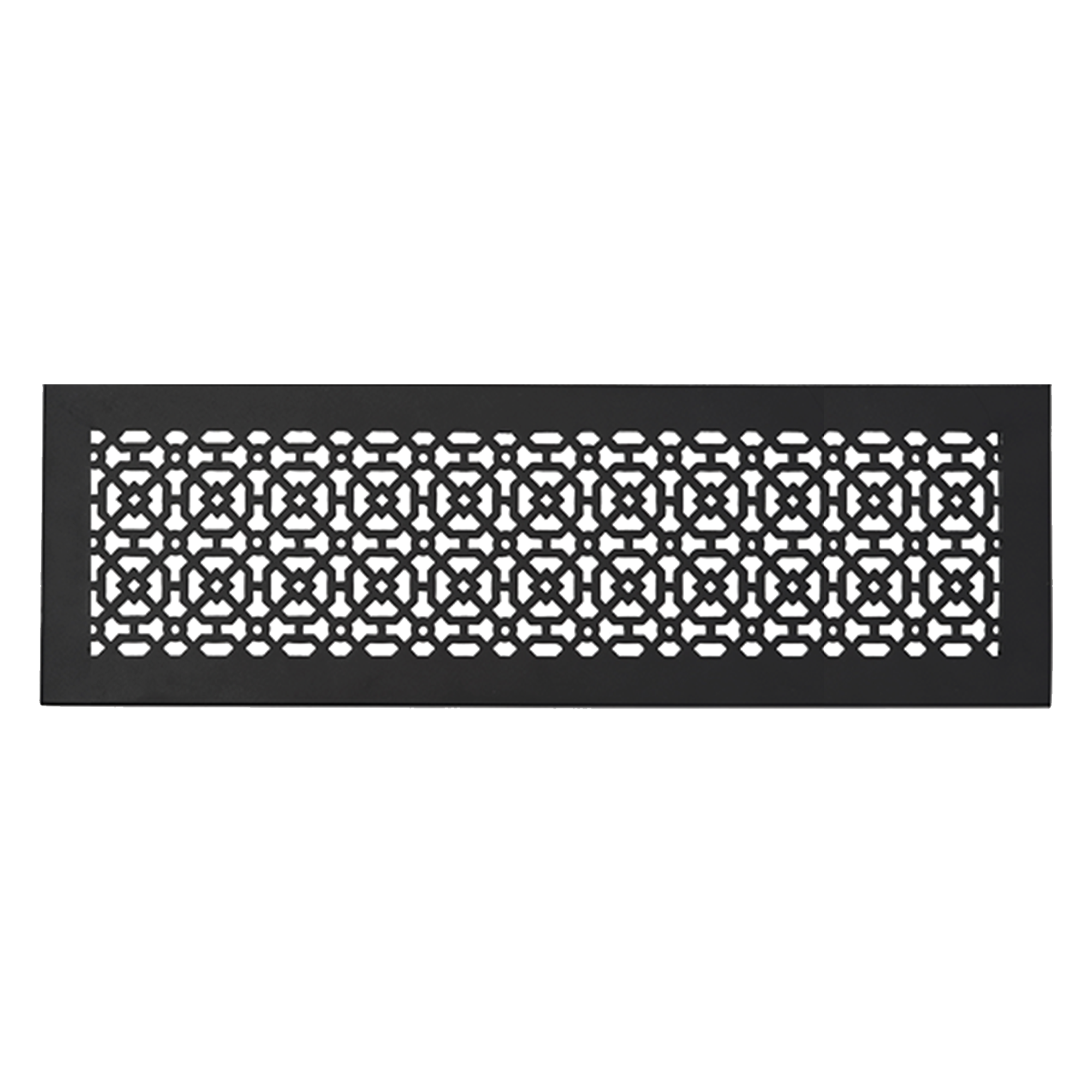 Achtek 6x24 powder coated black air return vent cover with geometric pattern, beveled edge, solid cast aluminum