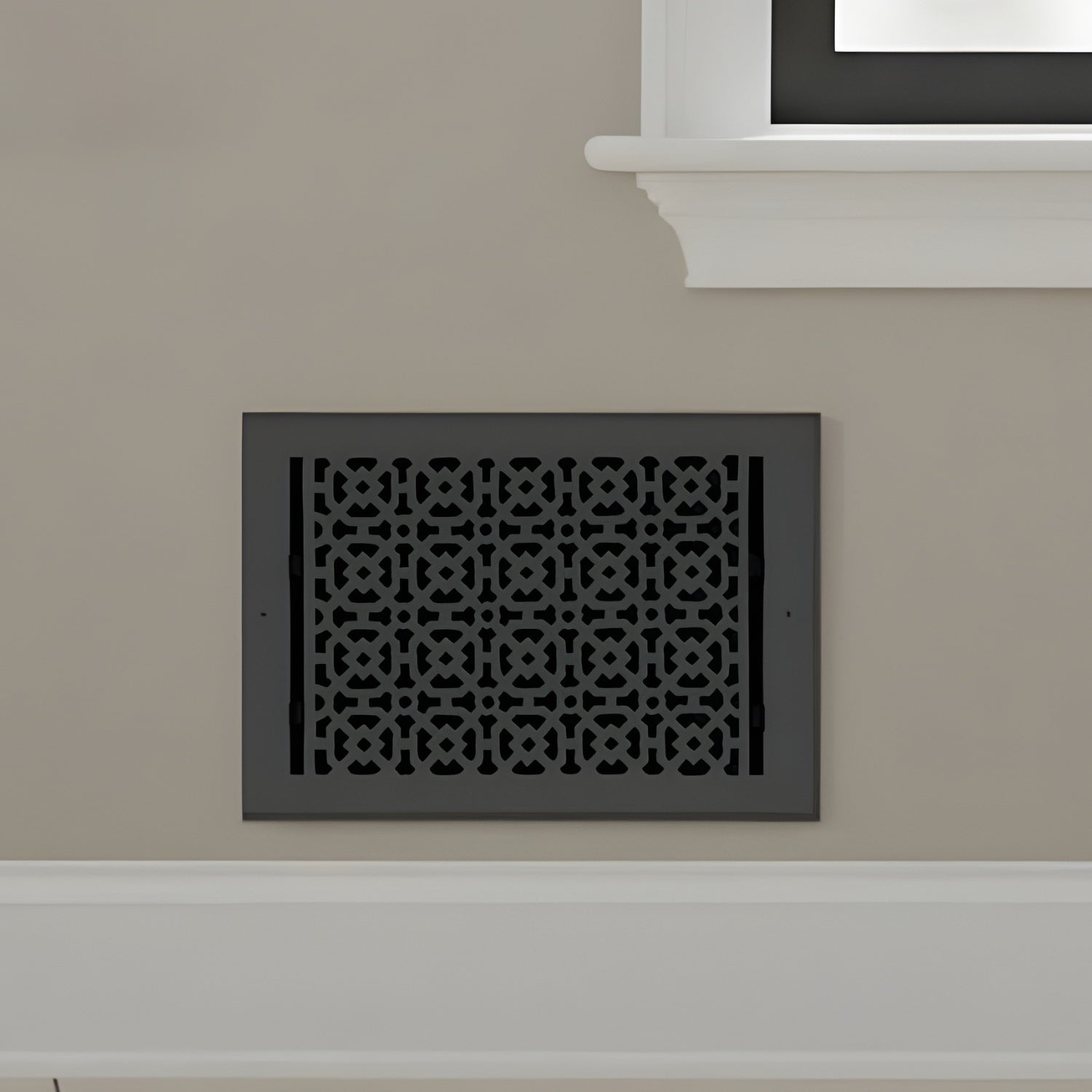 Achtek 8x12 HVAC air supply louvered vent with black finish, patent design, beveled edge, provided with matching #10 screws