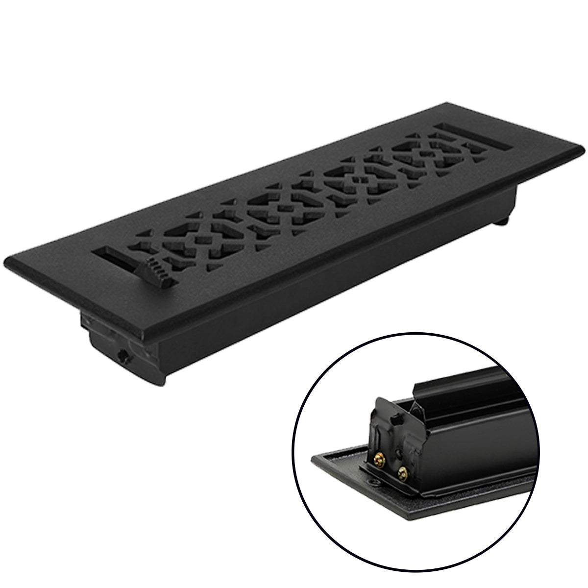 Achtek 2"x10" solid cast aluminum air supply louvered vent with powder coated black finish, beveled edge, patent design