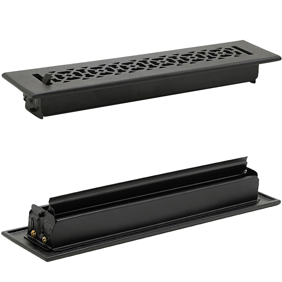 Achtek 2"x14" solid cast aluminum air supply louvered vent with black finish, beveled edge, gravity drop installations