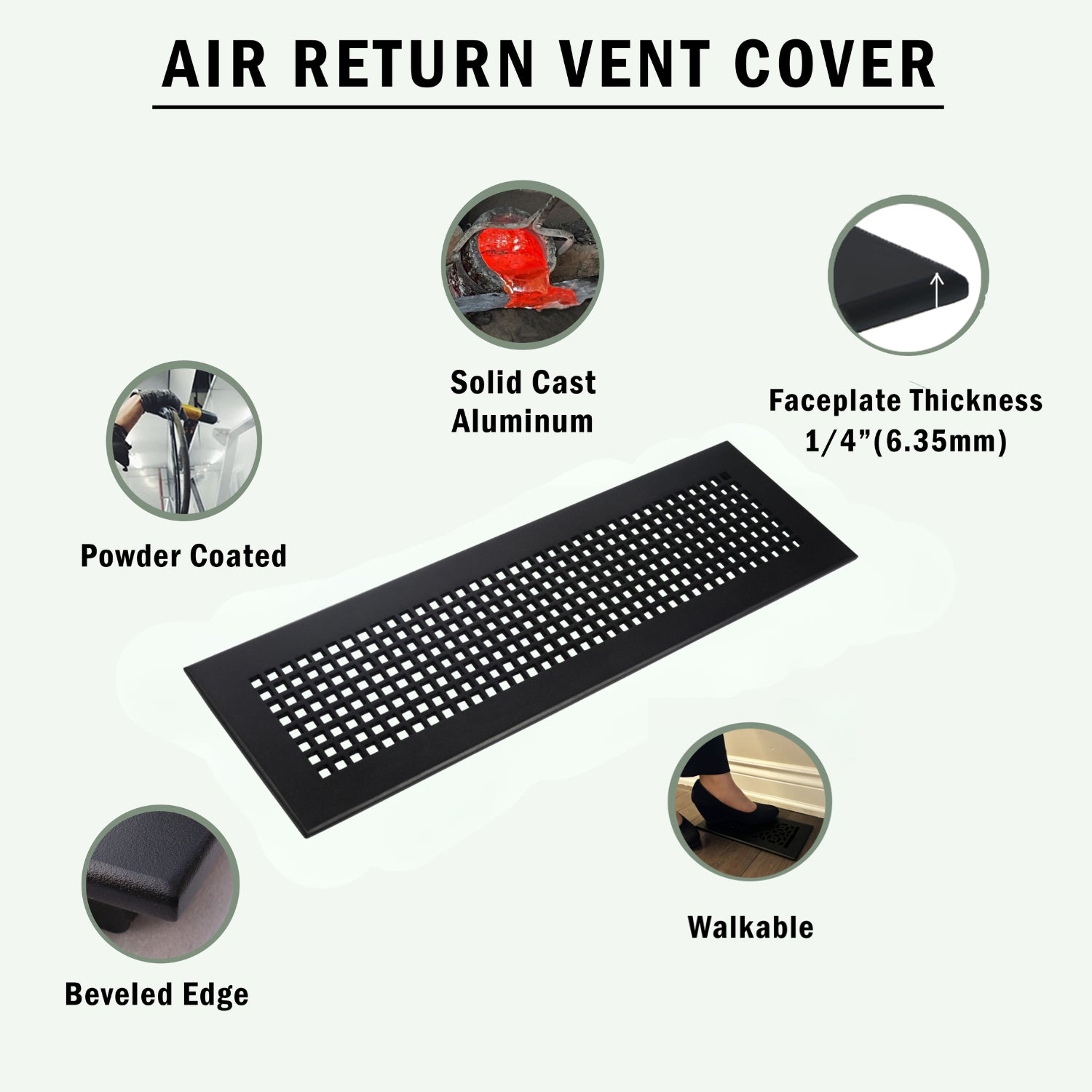 Mosaïque 6"x24" Aluminium moulé lourd RETOUR D'AIR | Revêtement en poudre