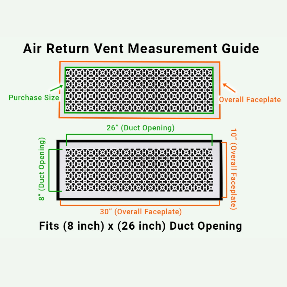 Achtek 8"x26" Aluminium moulé lourd RETOUR D'AIR | Revêtement en poudre