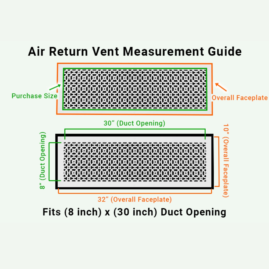 Achtek 8"x30" Aluminium moulé lourd RETOUR D'AIR | Revêtement en poudre