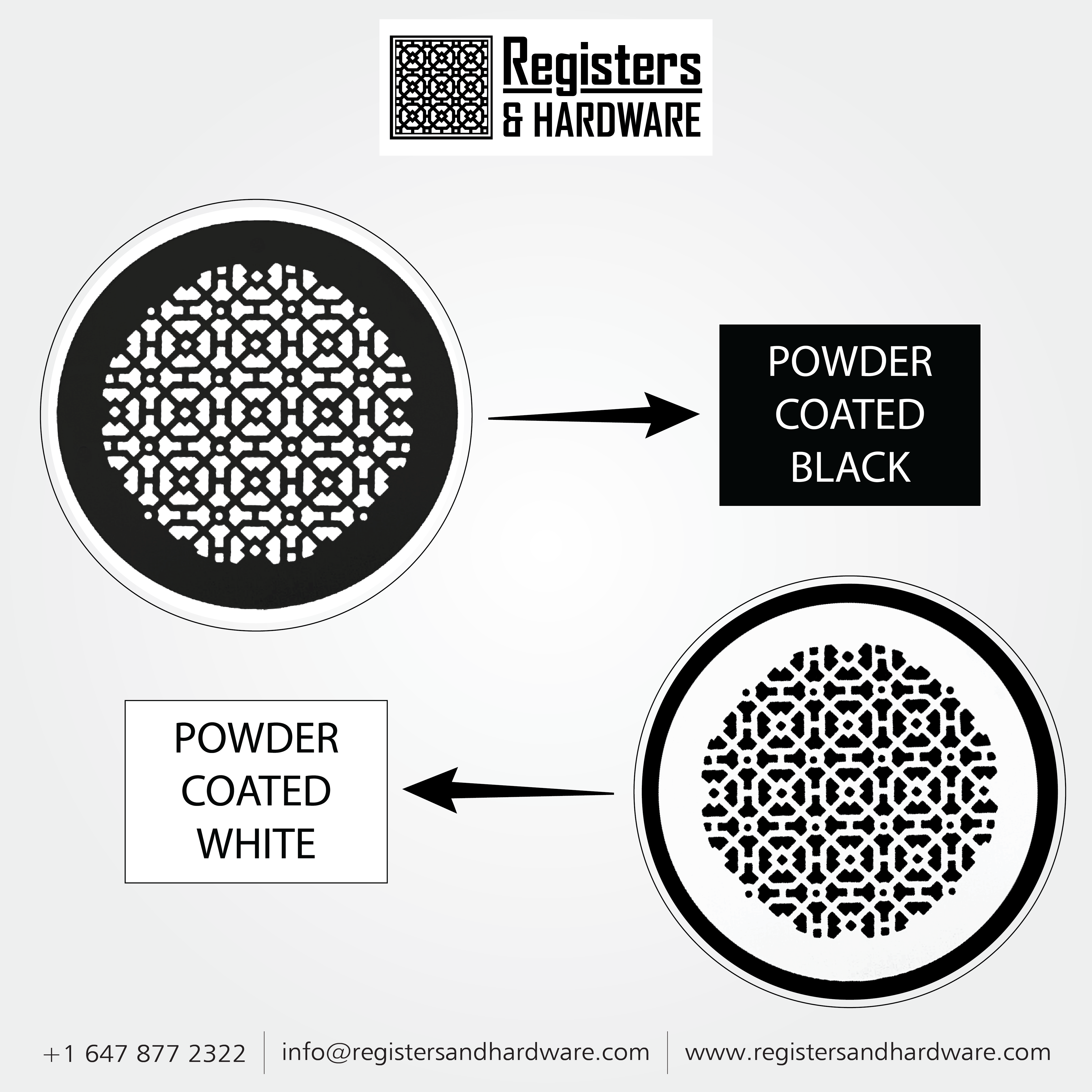 Achtek 5" Duct opening Solid Cast Aluminum Round Grille ( 6-1/2" Round Overall) | Powder Coated