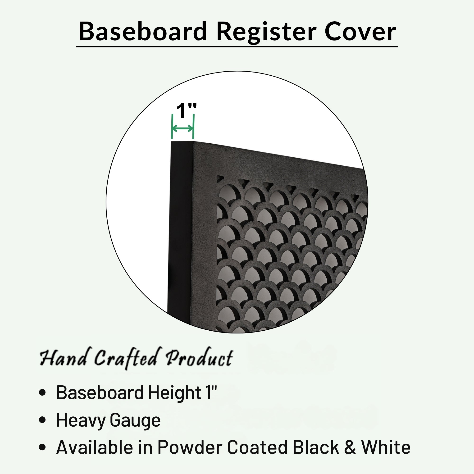 Scallop BASEBOARD 6"x10" Duct opening Solid Cast Aluminum Grill Vent Cover | Powder Coated