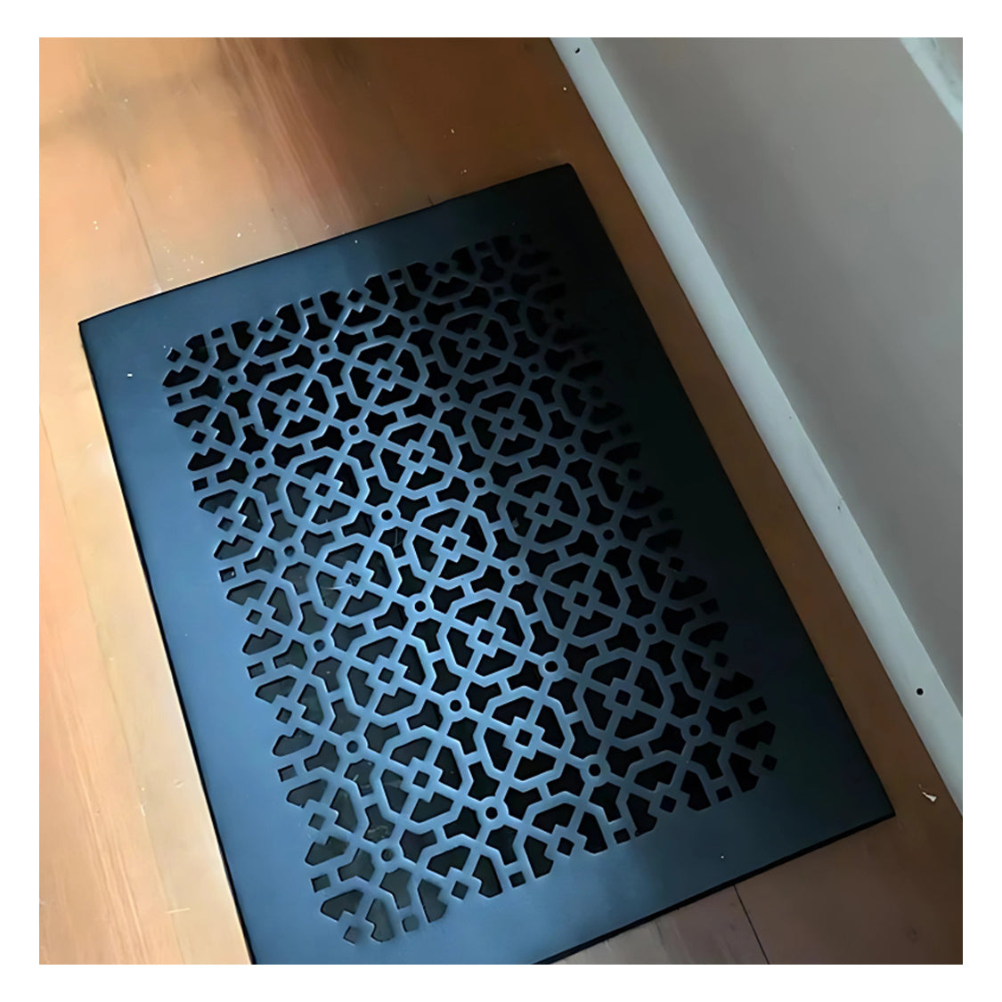 Achtek 10x14 solid cast metal black air return vent cover for floor mounting, overall back frame provided
