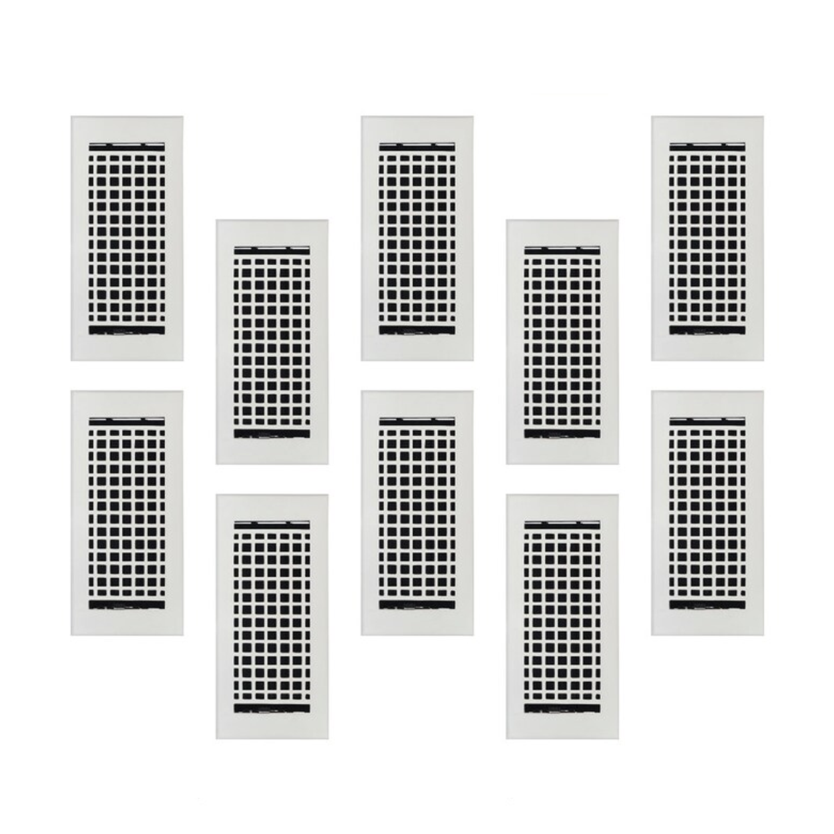 Mosaic 10 pack 4x10 air supply vent with powder coated white, beveled edge, with gravity drop installations for floor mounting
