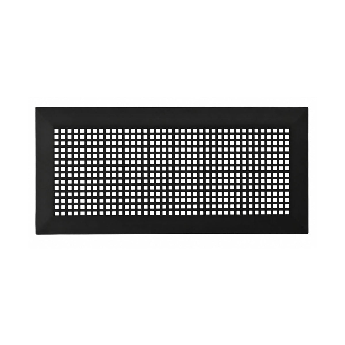 Mosaic 10x24 HVAC air return vent cover with black finish, tapered edge, gravity drop installations for floor mounting