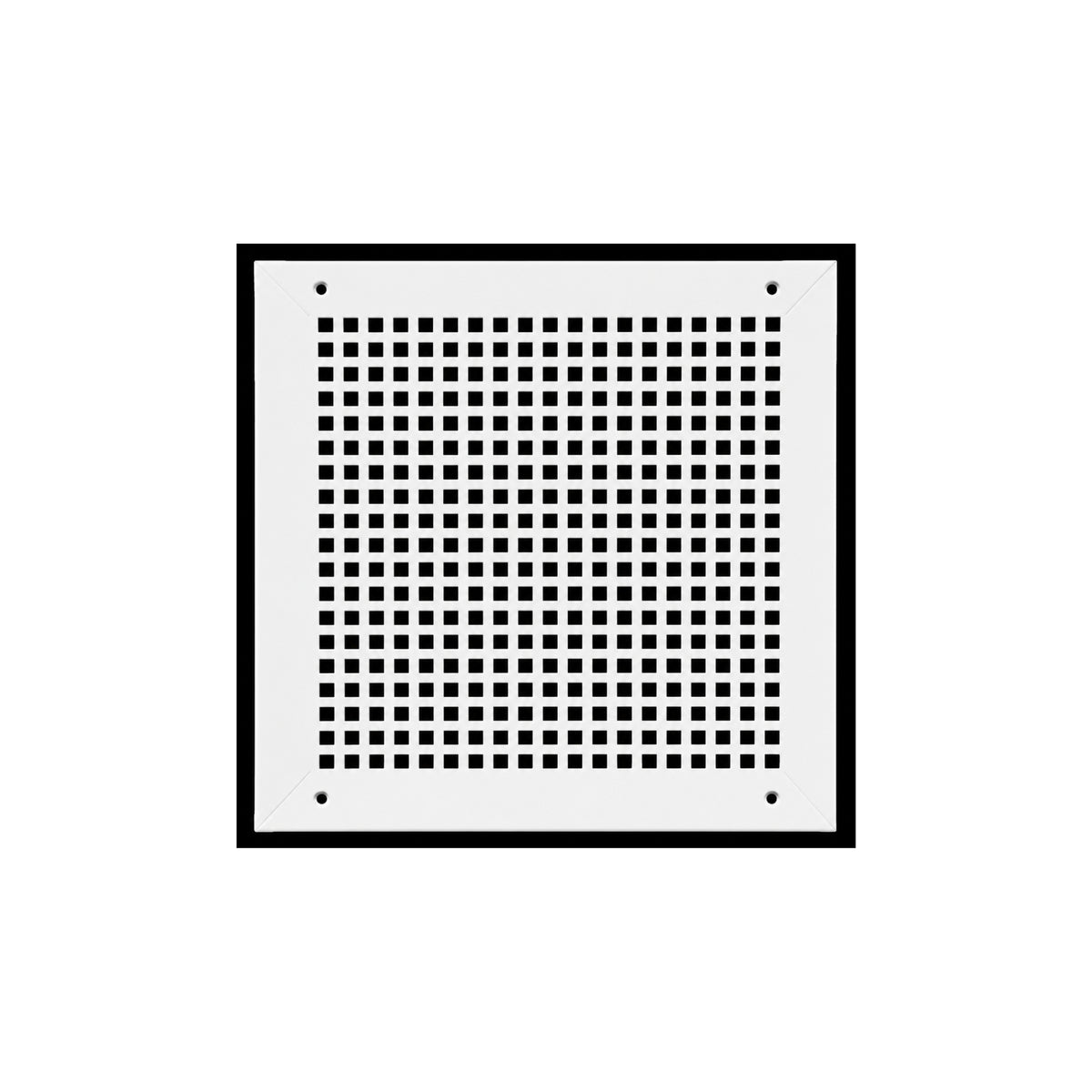 Black powder-coated Mosaic return grille with geometric square openings, four mounting holes, and tapered 12x12 frame