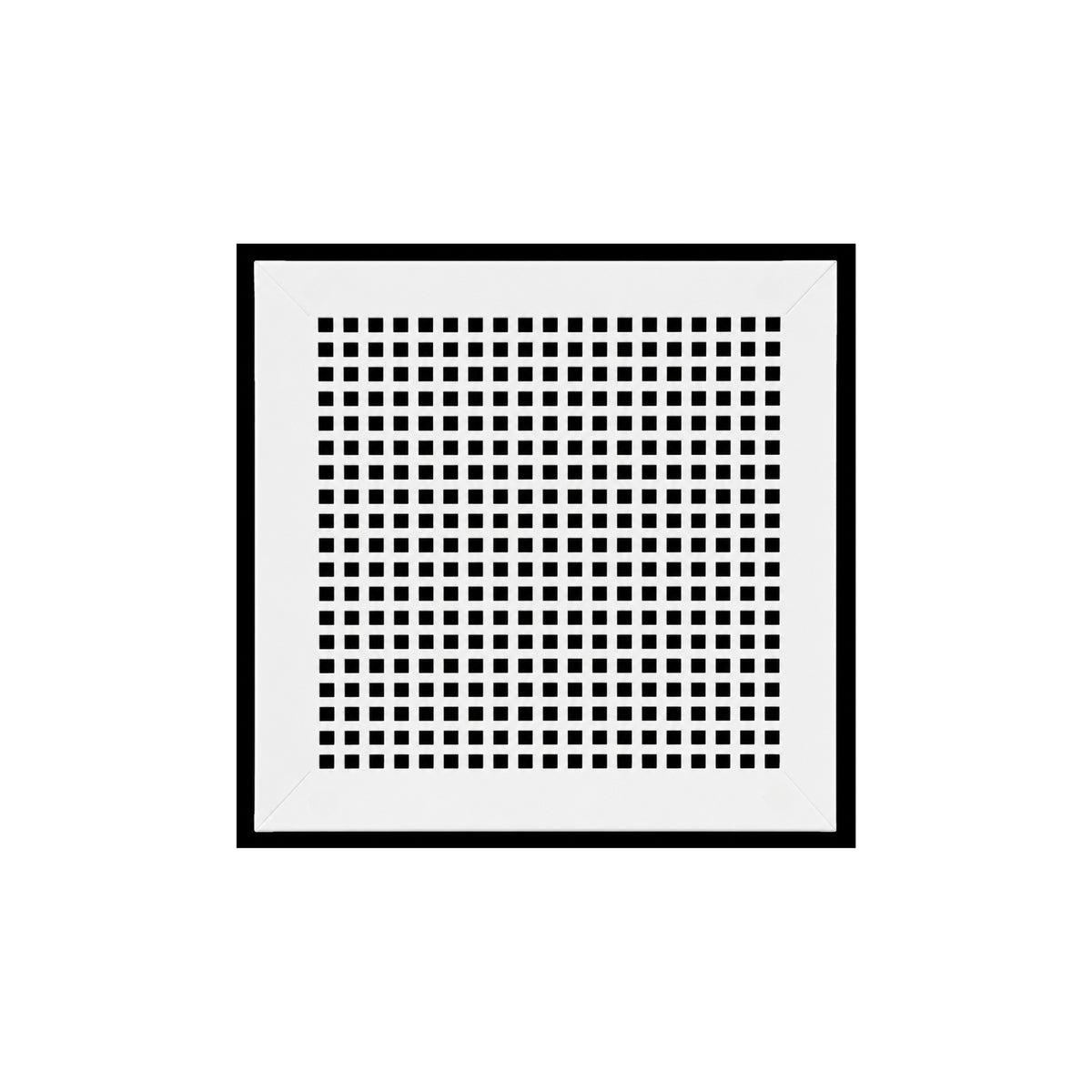 White powder-coated Mosaic HVAC return grille 12x12 duct opening with square pattern and tapered edge