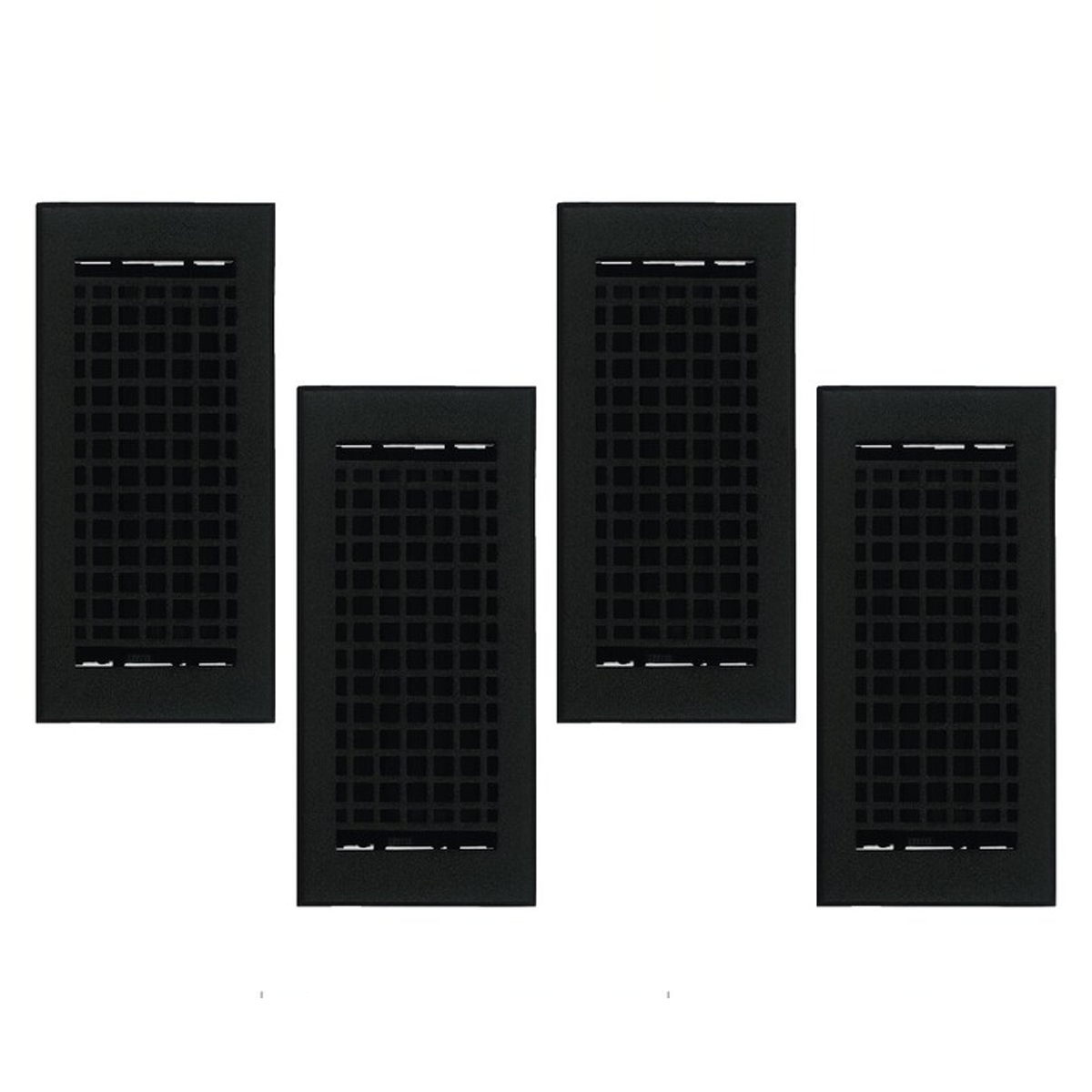 Mosaic 4 pack 4x10 powder coated black air supply vent with beveled edge, with gravity drop installations for floor mounting