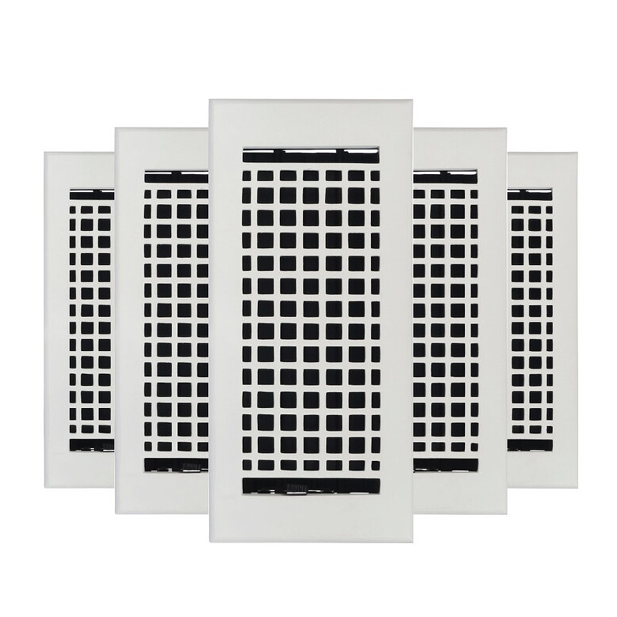 Mosaic 5 pack 4x10 solid cast aluminum white air supply vent with geometric design, beveled edge for floor mounting
