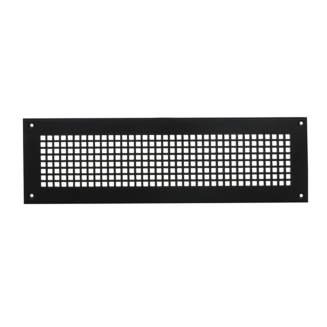 Mosaic 6x24 air return vent for floor mounting, powder coated black with durable finish and geometric lattice pattern