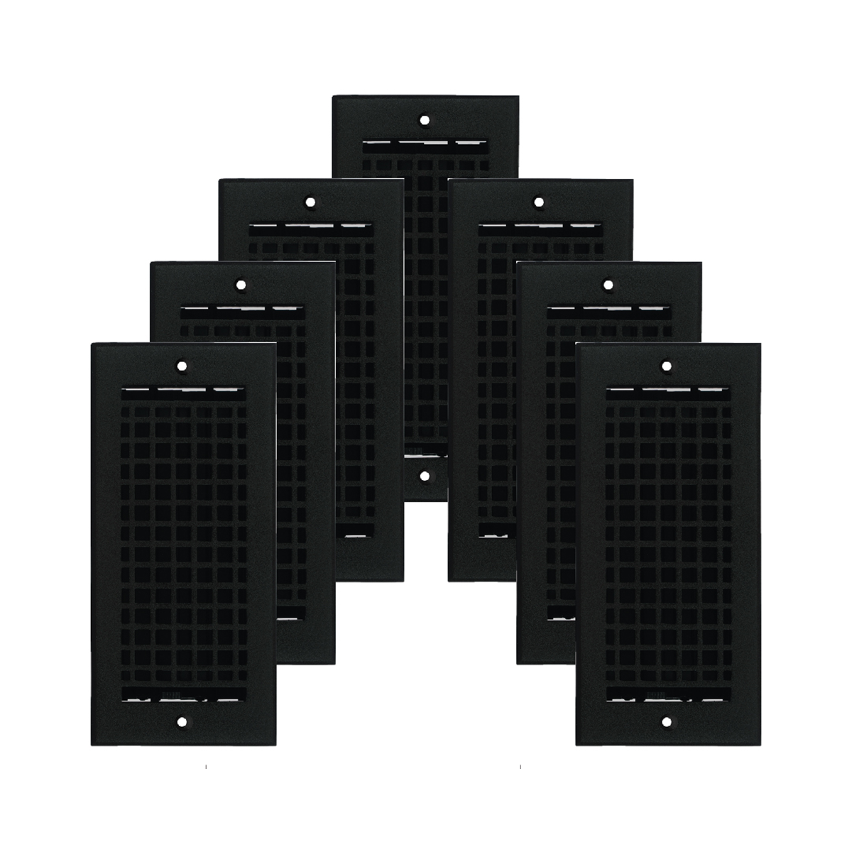 Mosaic 7 pack 4x10 powder coated black air supply vent for wall mounting, beveled edge, provided with matching #10 screws