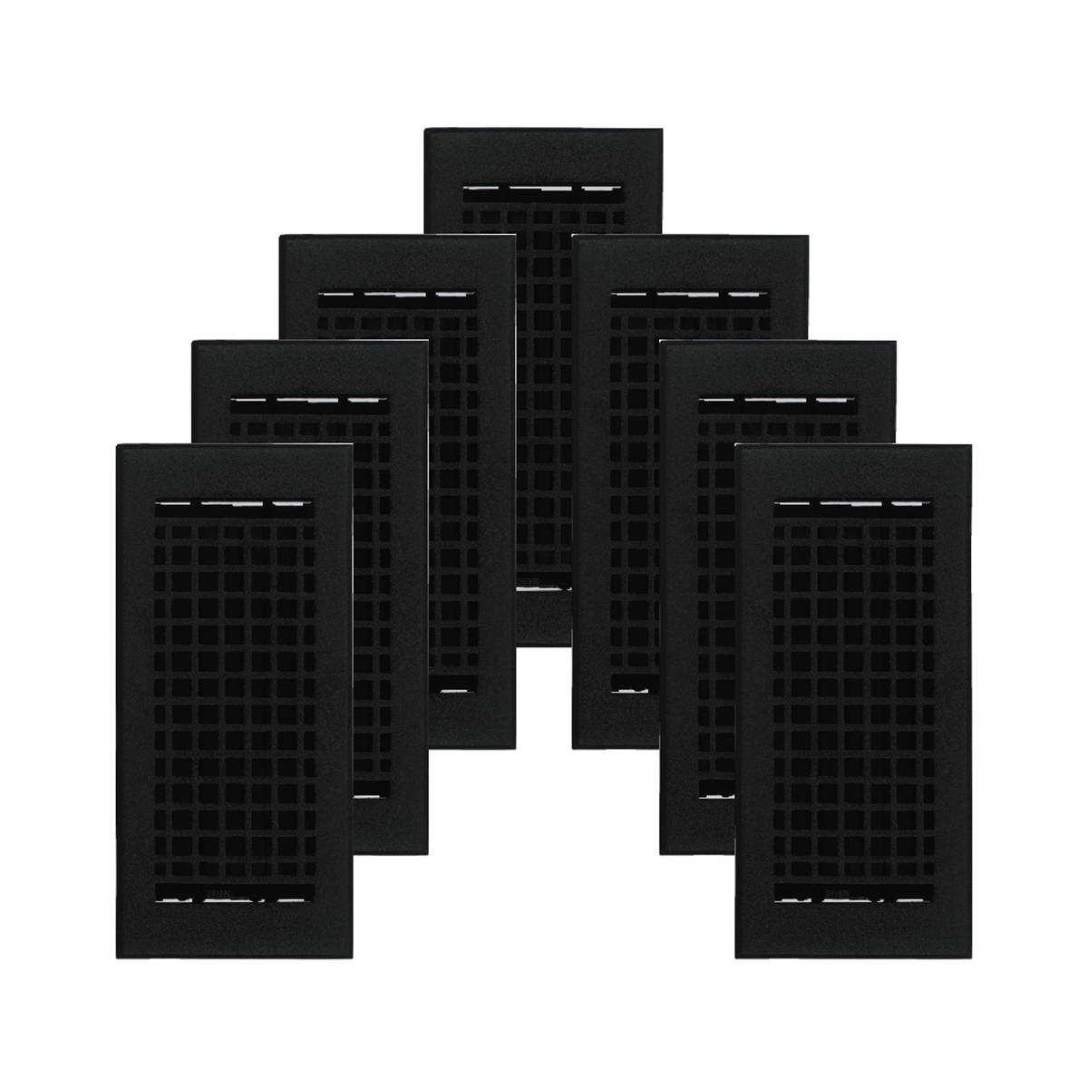 Pack of 7 black Mosaic 4x10 strong cast aluminum vents with square design for walkable floor mounting
